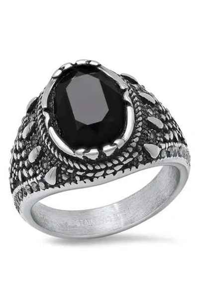 Hmy Jewelry Stainless Steel Black Stone Ring In Multi
