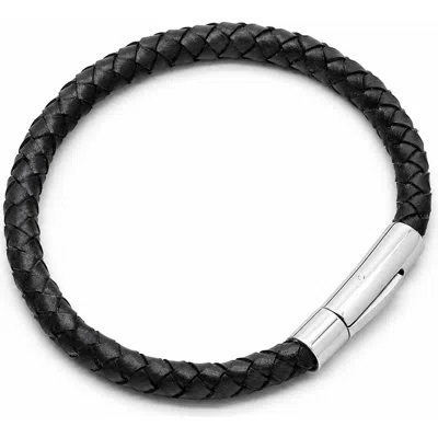 Hmy Jewelry Stainless Steel Charm & Braided Leather Bracelet In Black