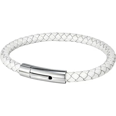 Hmy Jewelry Stainless Steel Charm & Braided Leather Bracelet In White