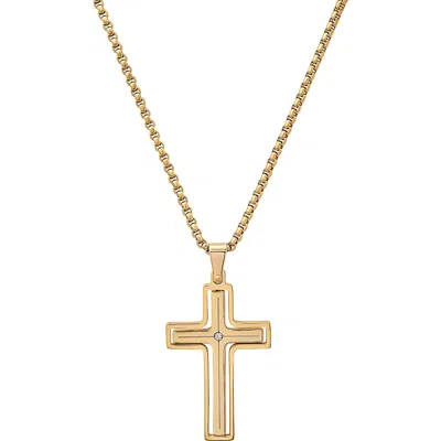 Hmy Jewelry Stainless Steel Crystal Cross Pendant Necklace In Gold