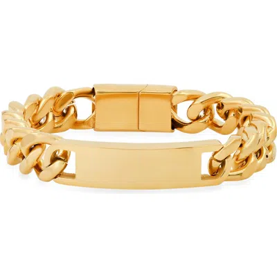 Hmy Jewelry Stainless Steel Cuban Link Chain Id Bracelet In Yellow