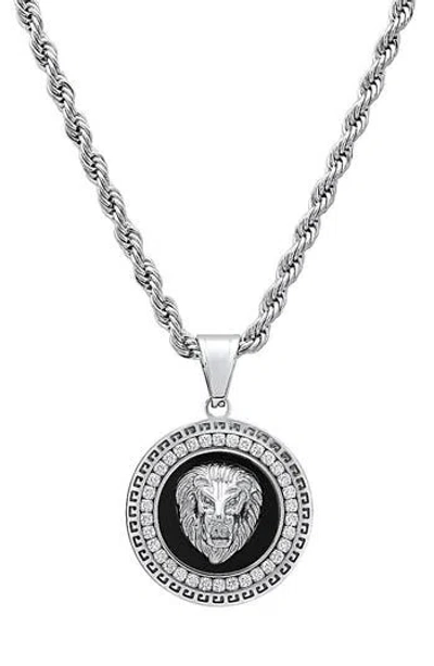 Hmy Jewelry Stainless Steel Simulated Diamond Lion Pendant Necklace In Multi