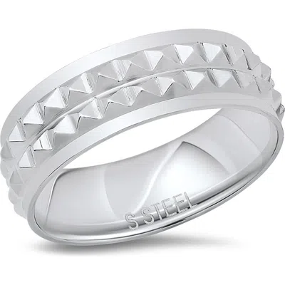 Hmy Jewelry Stainless Steel Spiked Band Ring In Silver