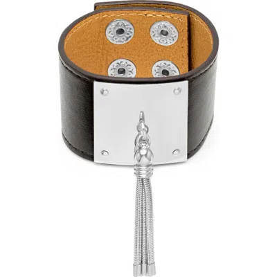 Hmy Jewelry Stainless Steel Tassel Brown Leather Bracelet In Metallic