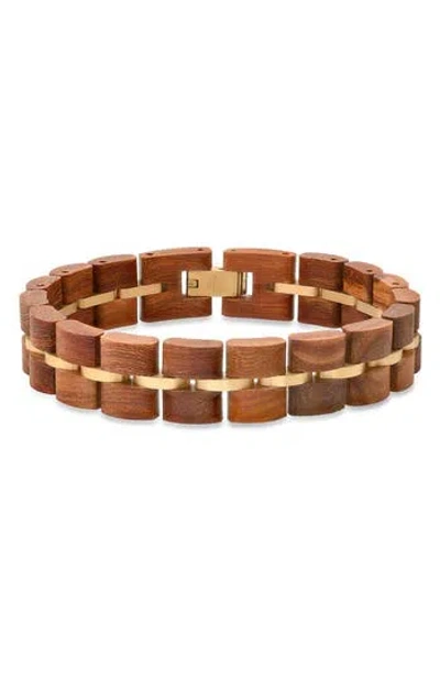 Hmy Jewelry Stainless Steel Wood Bracelet In Metallic