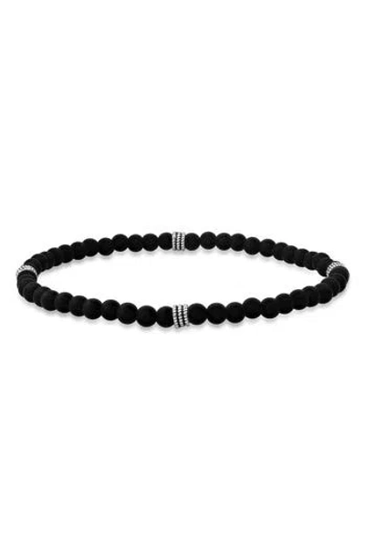 Hmy Jewelry Sterling Silver Black Lava Stone Beaded Stretch Bracelet In Silver/black