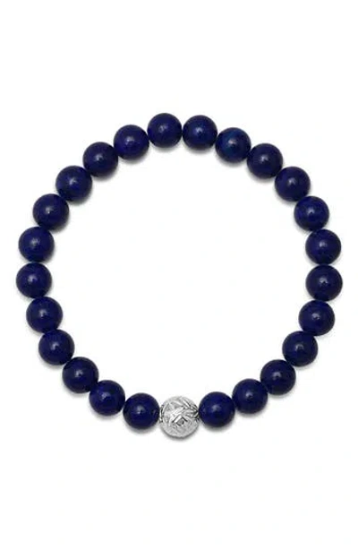 Hmy Jewelry Sterling Silver Lapis Lazuli Beaded Stretch Bracelet In Silver/blue
