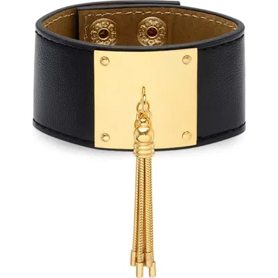 Hmy Jewelry Tassel Detail Leather Cuff Bracelet In Yellow