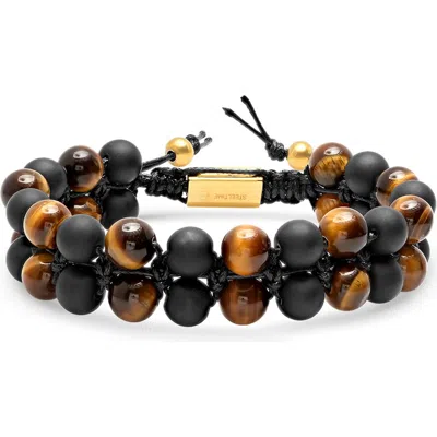 Hmy Jewelry Tiger's Eye & Black Lava Beaded Bracelet In Gold/brown/black