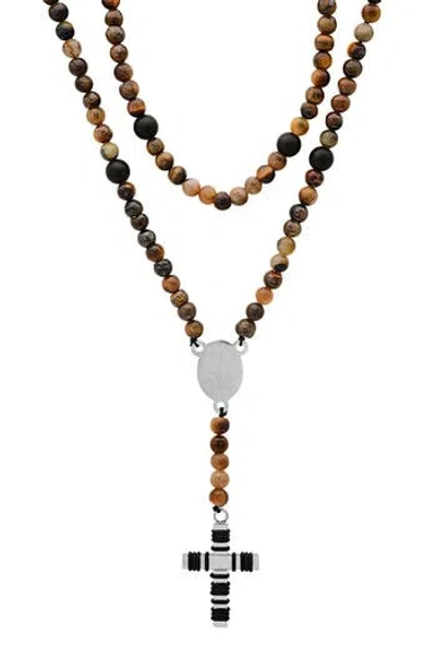 Hmy Jewelry Tiger's Eye Beaded Rosary Necklace In Multi