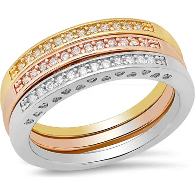 Hmy Jewelry Tri-tone Simulated Diamond Band Ring In Gold