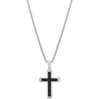 Hmy Jewelry Two-tone Stainless Steel Cross Pendant Necklace In Metallic