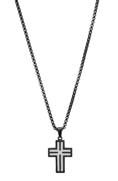 Hmy Jewelry Two-tone Stainless Steel Cross Pendant Necklace In Black