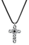 Hmy Jewelry Two-tone Stainless Steel Crystal Cross Pendant Necklace In Silver/black