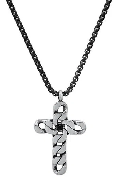 Hmy Jewelry Two-tone Stainless Steel Crystal Cross Pendant Necklace In Silver/black