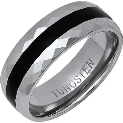 Hmy Jewelry Two-tone Tungsten Hammered Ring In Multi