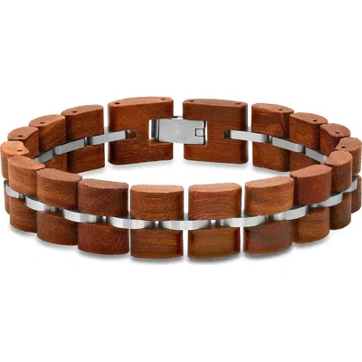 Hmy Jewelry Wood & Stainless Steel Bracelet In Brown