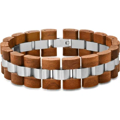 Hmy Jewelry Wood & Stainless Steel Bracelet In Multi