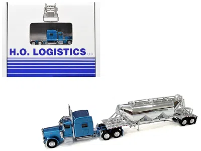 Ho Logistics Replicas Peterbilt 389 Truck Tractor With Sleeper Cab Blue Metallic And Pneumatic Tank Trailer Chrome Combo S