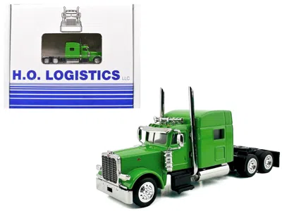 Ho Logistics Replicas Peterbilt 389 Truck Tractor With Sleeper Cab Lime Green And Low Boy Flatbed Trailer Black Combo Set 