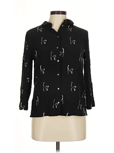 Pre-owned Hobbs London 3/4 Sleeve Button Down Shirt In Black