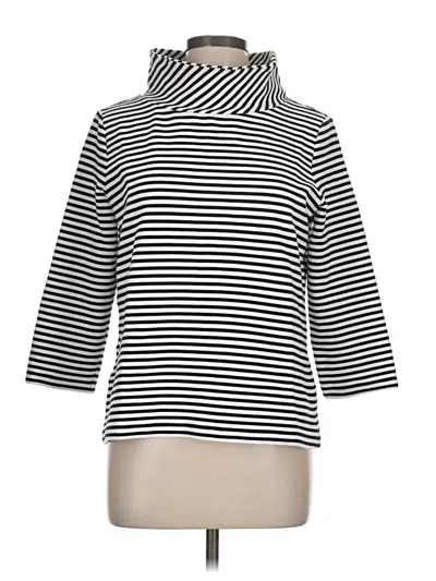 Pre-owned Hobbs London 3/4 Sleeve Top Black Stripes Pattern Turtleneck Tops