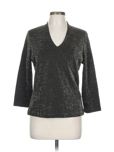 Pre-owned Hobbs London 3/4 Sleeve Top Gray Metallic Pattern V Neck Tops