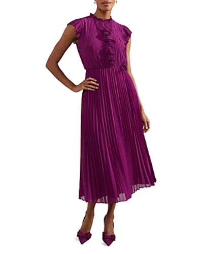 Hobbs London Addison Pleated Midi Dress In Magenta Purple
