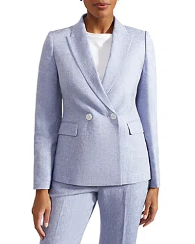 Hobbs London Adina Linen Double Breasted Jacket In Blue Ivory