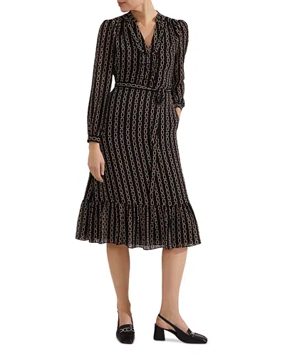 Hobbs London Alexia Chain Stripe Dress In Black Camel