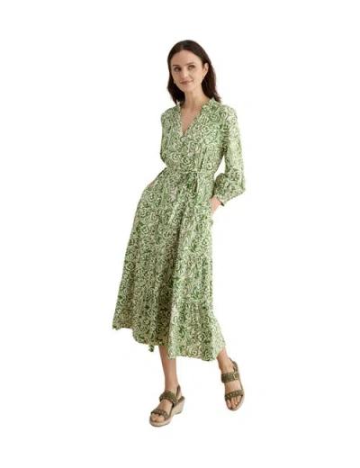 Hobbs London Amaris Printed Shirred Waist Dress In Green