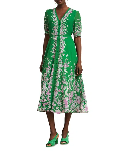 Hobbs London Ana Silk Dress In Green Pink