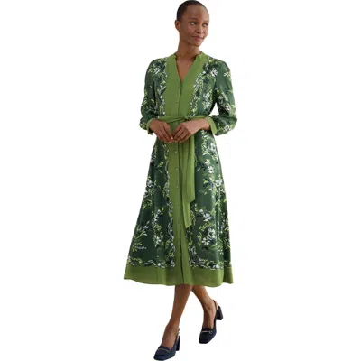 Hobbs London Apolline Printed V-neck Midi Shirt Dress In Green