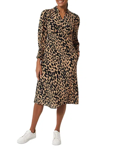 Hobbs London Ariel Long Sleeve Midi Dress In Camel Black