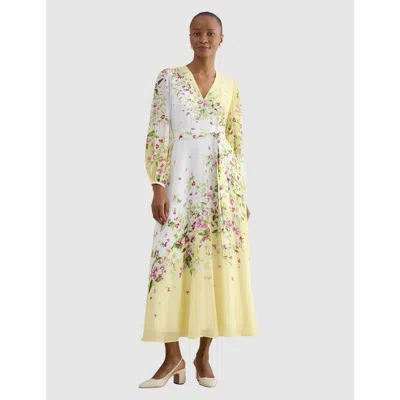 Hobbs London Petites Ariel Silk Floral Dress In Yellow