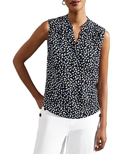 Hobbs London Armelle Split Neck Blouse In Navy Multi