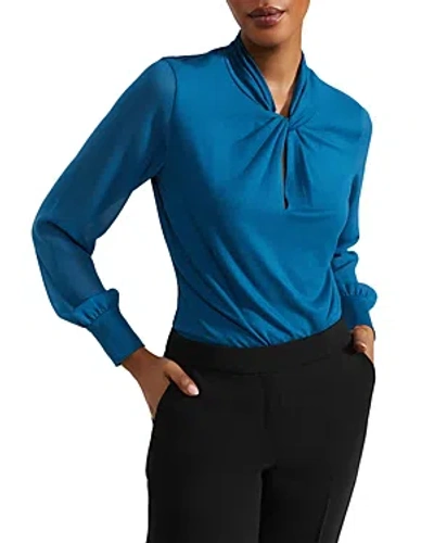 Hobbs London Ashley Twist Front Long Sleeved Blouse In Lyons Blue