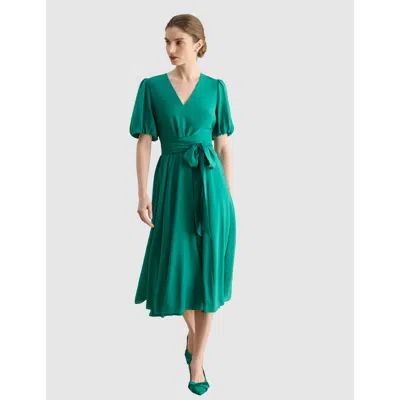 Hobbs London Barrington Tie Waist Midi Dress In Green