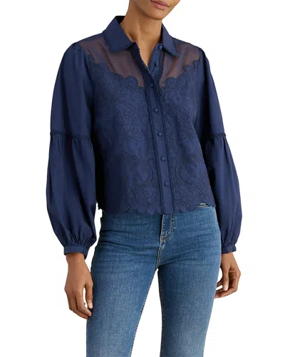 Hobbs London Becky Embroidered Blouse In Blue