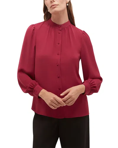 Hobbs London Betty Button Front Blouson Sleeve Blouse In Red