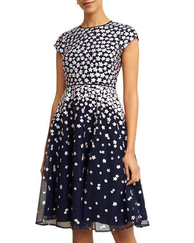 Hobbs London Betty Cascading Flower Dress In Midnight Pink