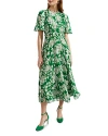Hobbs London Bronwyn Floral Print Silk Midi Dress In Green Multi
