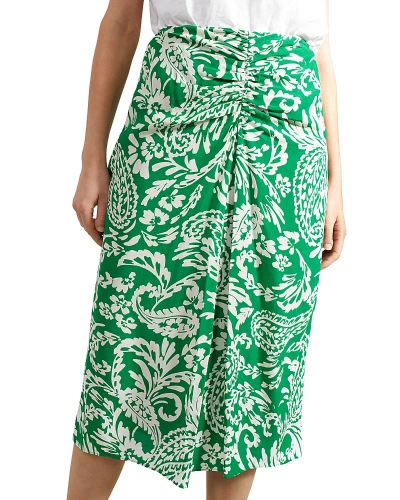 Hobbs London Cassidy Ruched Midi Skirt In Green Ivory