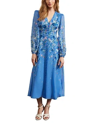 Hobbs London Caversham Silk Limited Midi Dress In Blue Mutli