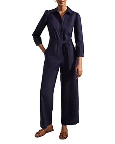 Hobbs London Ceira Linen Jumpsuit In True Navy