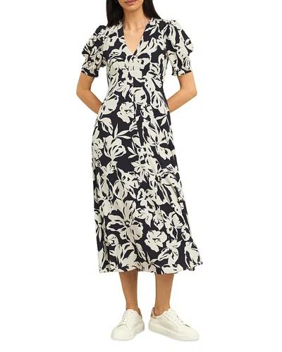 Hobbs London Chiltern Printed Midi Dress In Black Cream