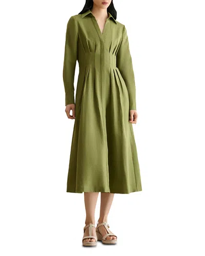 Hobbs London Chrissy Linen Pleated Waist Dress In Green