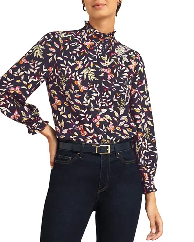 Hobbs London Elspeth Ruffled Blouse In Navy Multi