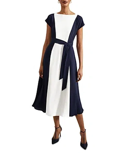 Hobbs London Emery Two Tone Midi Dress In Navy Cream