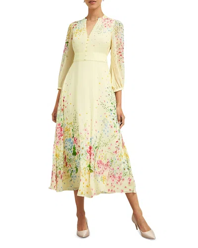 Hobbs London Emma Silk Dress In Yellow Multi